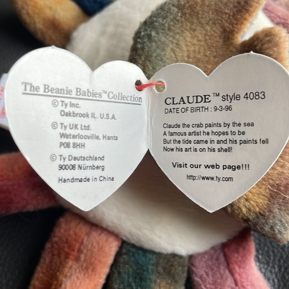 RARE TY Beanie Baby CLAUDE The Crab RETIRED 1996 MINT, lots of Errors. - Picture 10 of 16
